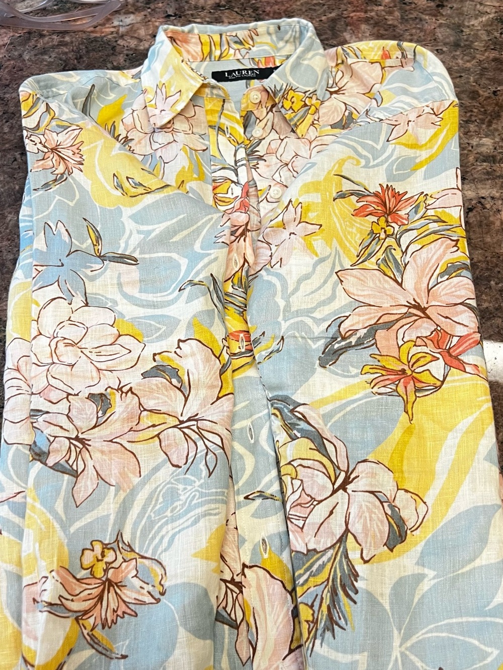 NEW 100% Linen Ralph  Lauren Pastel Floral Cropped Button-Back shirt - Picture 3 of 6